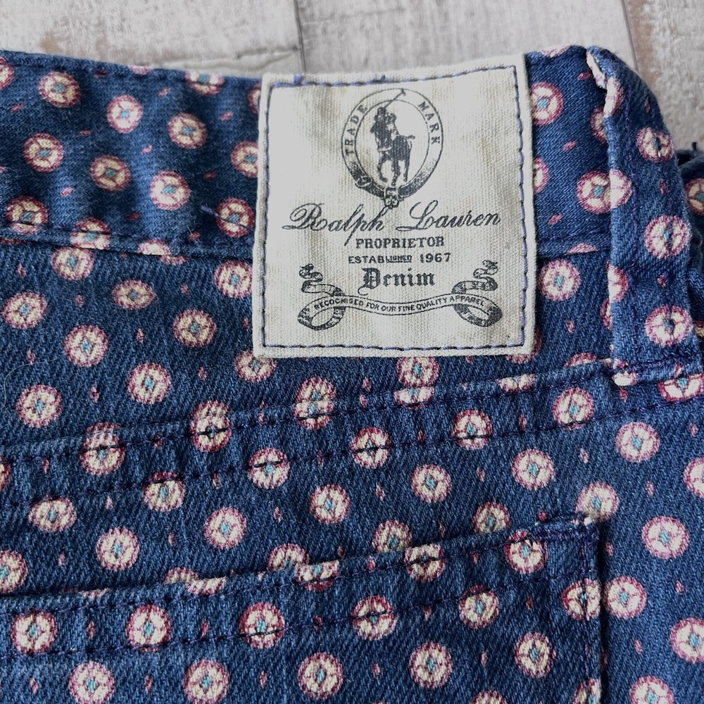 Ralph Lauren Print Denim Jeans Girl 16 XL Cropped Skinny Proprietor Preppy Rodeo